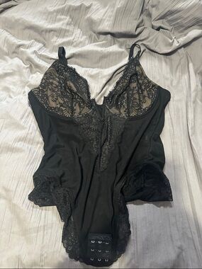 Black Lace Bodysuit with Sheer Cups